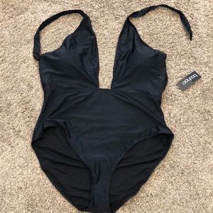 Boohoo black halter neck swimsuit size 20